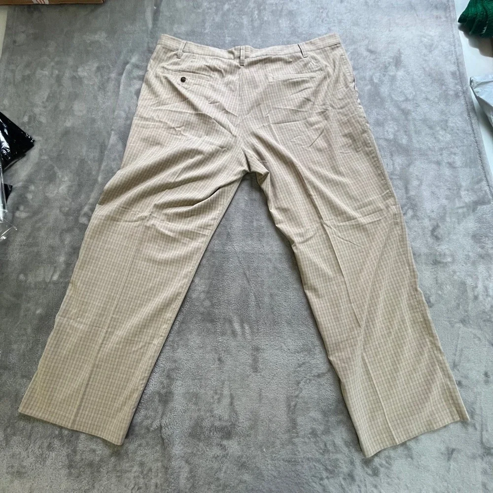 Adidas Golf Pants‎ Mens 42x30 Tan Plaid Flat Front Lightweight W44620